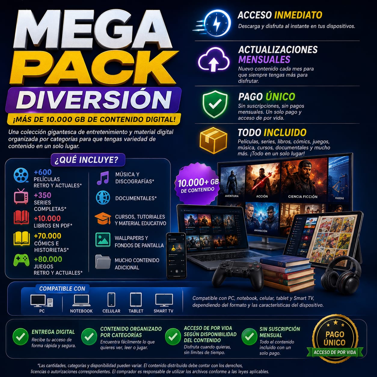 mega pack diversion y cursos 10.000 gigas