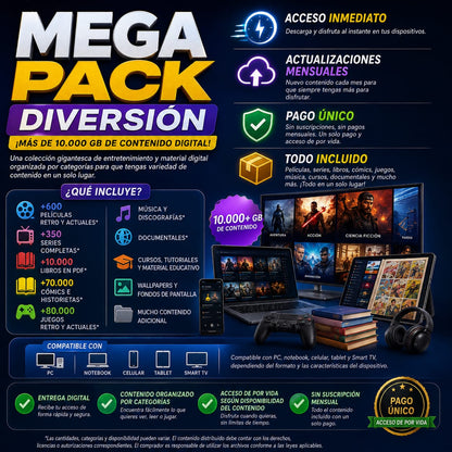 mega pack diversion y cursos 10.000 gigas