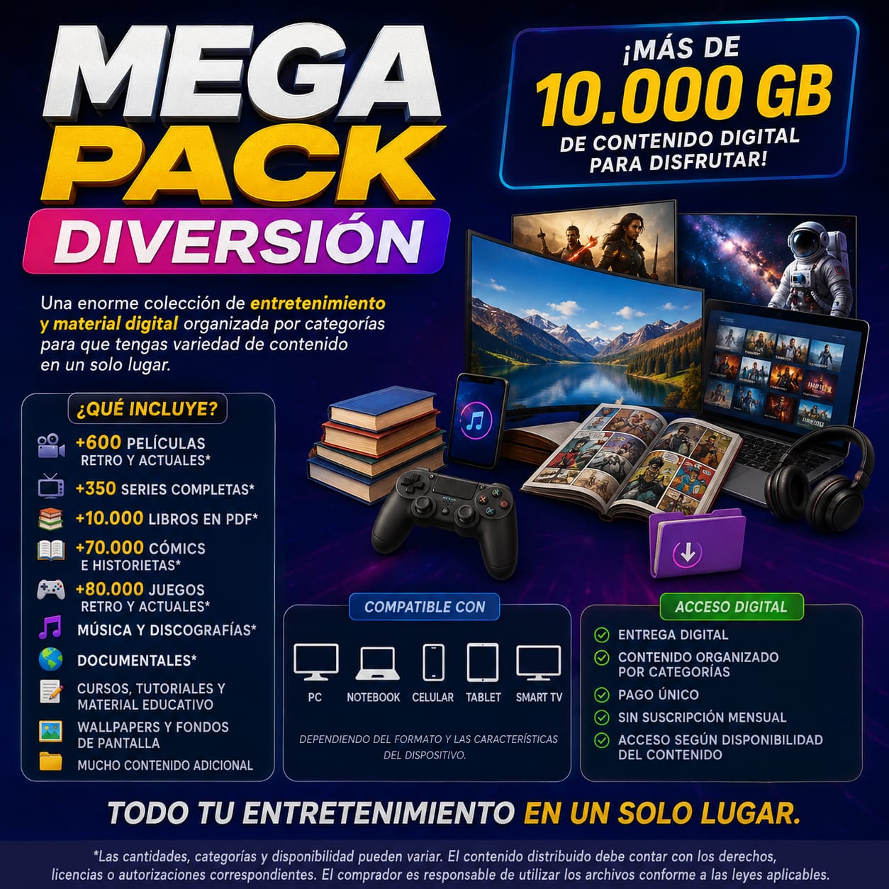 mega pack diversion y cursos 10.000 gigas