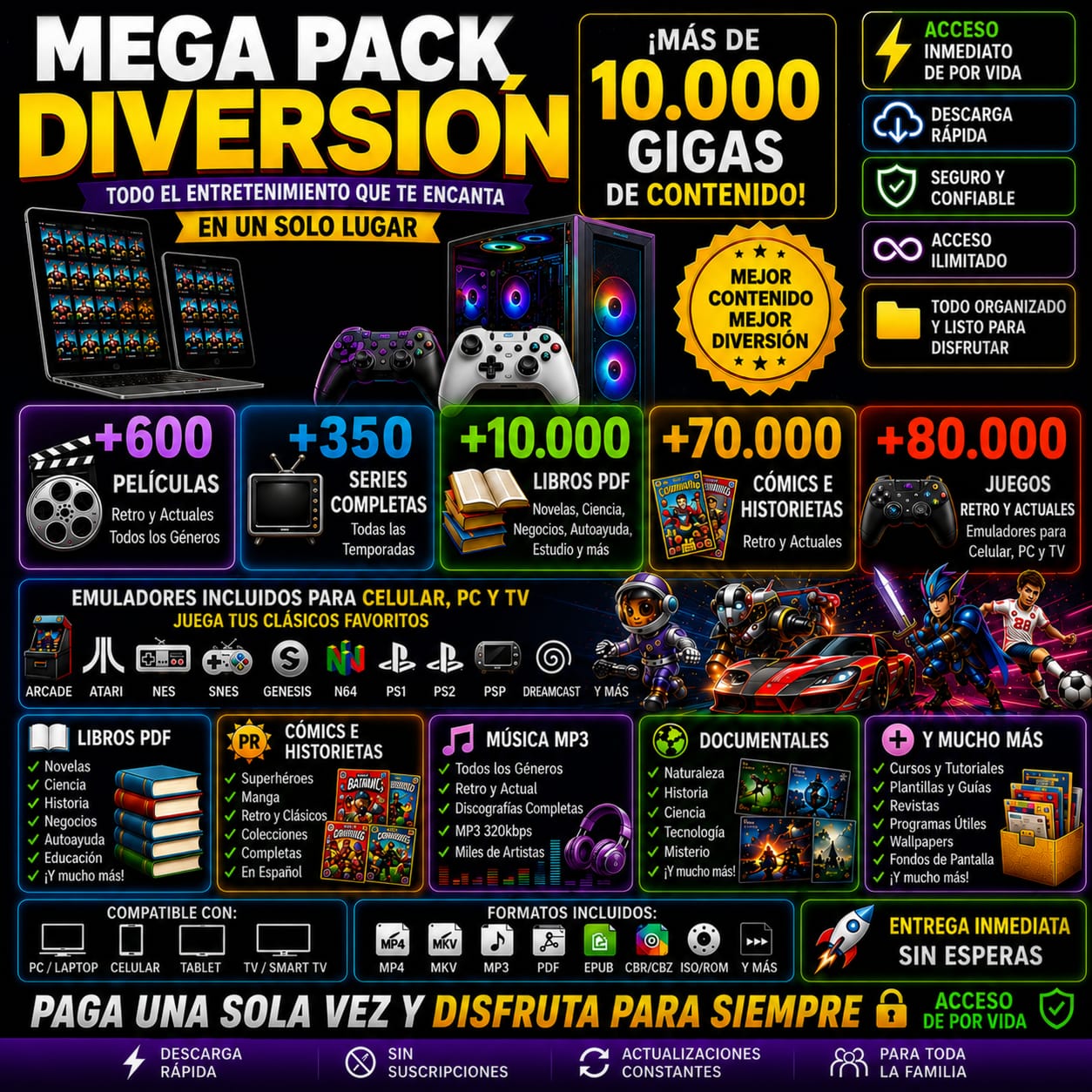 mega pack diversion y cursos 10.000 gigas